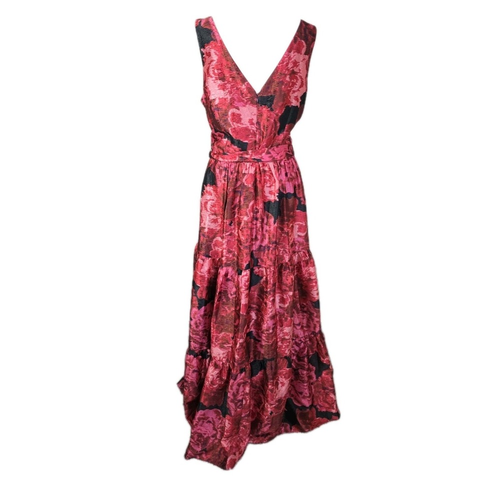 Tahari Floral Maxi Dress Size 14 NWT Pink Shimmer Belted MSRP $208 - Picture 4 of 10